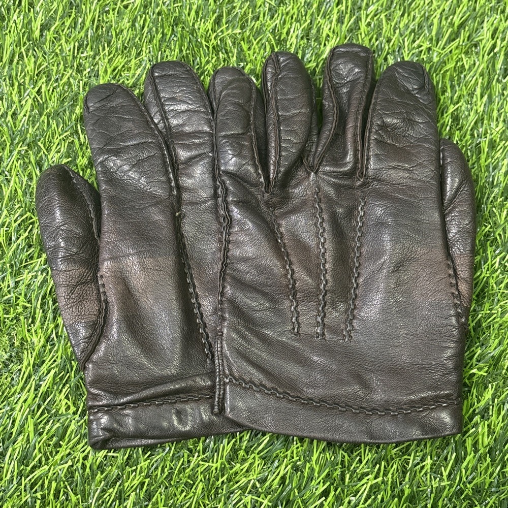 Vintage Gates Men's Cashmere Lined Leather Gloves Brown Size Large